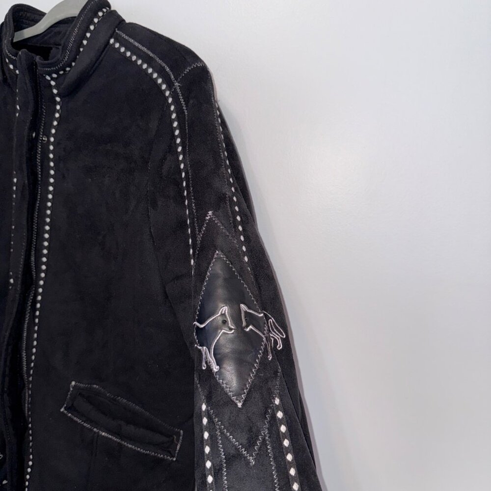 Ameri Mode Black Suede Jacket Embroidered Wolf/Fo… - image 3